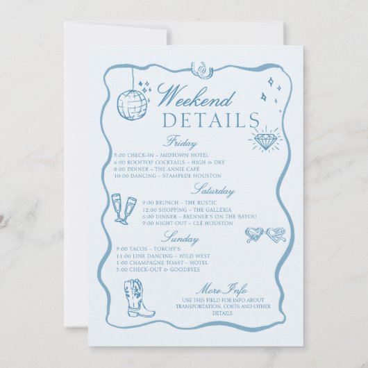 Denim Diamonds Hand Writing Bachelorette Weekend 招待状 (裏面)