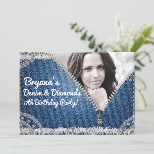 Denim & Diamonds Jean Zipperパーティー写真招待 招待状 (スタンド正面)