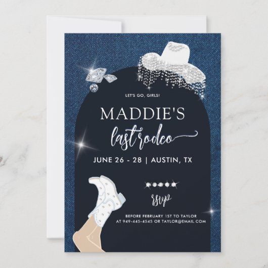 Denim Diamonds Lets Go Girls Arch Bachelorette 招待状 (正面)