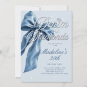 Denim Diamonds Light Blue Bow 30th Birthday Party 招待状 (正面)