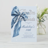 Denim Diamonds Light Blue Bow 30th Birthday Party 招待状 (スタンド正面)