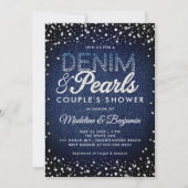 Denim Diamonds Pearls Blue Modern Couple Shower 招待状 (正面)