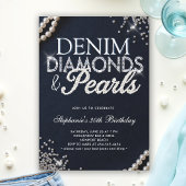 Denim Diamonds Pearls Chic Classy Elegant Birthday 招待状
