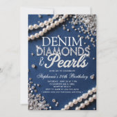Denim Diamonds Pearls Chic Classy Stylish Birthday 招待状 (正面)