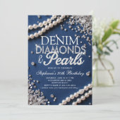 Denim Diamonds Pearls Chic Classy Stylish Birthday 招待状 (スタンド正面)