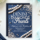 Denim Diamonds Pearls Chic Classy Stylish Birthday 招待状