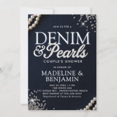 Denim Diamonds Pearls Elegant Blue Couple Shower 招待状 (正面)