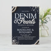 Denim Diamonds Pearls Elegant Blue Couple Shower 招待状 (スタンド正面)