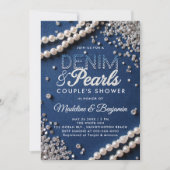 Denim Diamonds Pearls Elegant Modern Couple Shower 招待状 (正面)