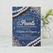 Denim Diamonds Pearls Elegant Modern Couple Shower 招待状 (スタンド正面)