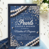 Denim Diamonds Pearls Elegant Modern Couple Shower 招待状