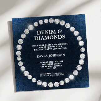 Denim Diamonds Square Halo Birthday Party 招待状