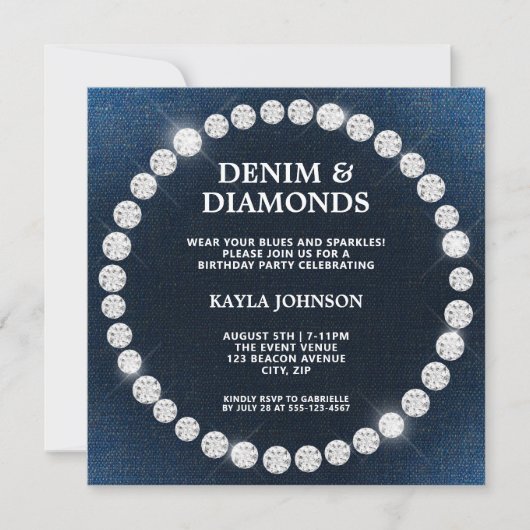 Denim Diamonds Square Halo Birthday Party 招待状 (正面)