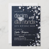 Denim Diamonds Theme Classy 30th Birthday Party 招待状 (正面)