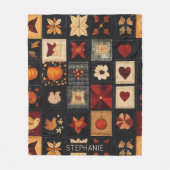 Denim Folk Art Quilt Pattern | Rustic Autumn Patch フリースブランケット (正面)