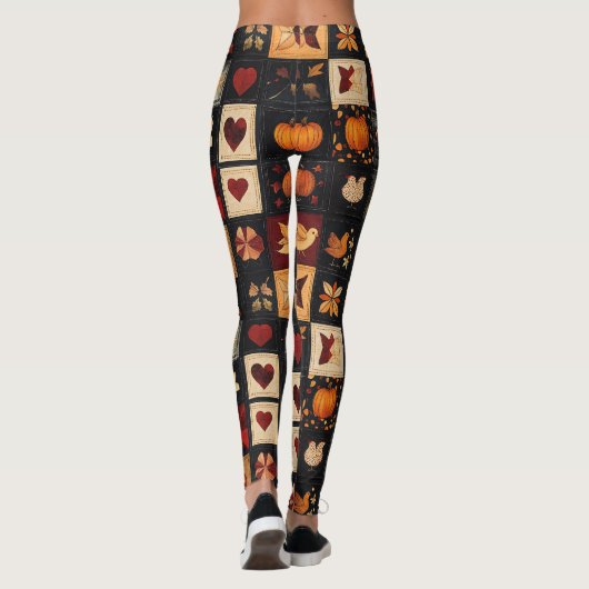 Denim Folk Art Quilt Pattern | Rustic Autumn Patch レギンス (裏面)