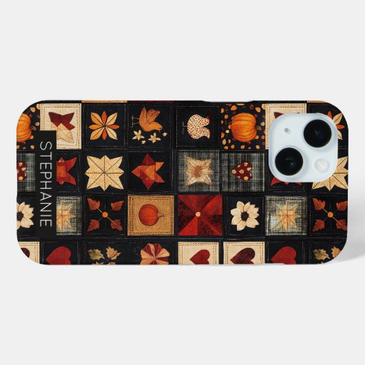 Denim Folk Art Quilt Pattern | Rustic Autumn Patch Case-Mate iPhoneケース (裏面 (横))