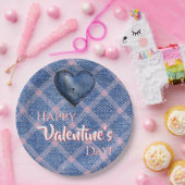 Denim Heart Valentine's Day Party Plaid  ペーパープレート (パーティー)