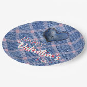Denim Heart Valentine's Day Party Plaid  ペーパープレート (アングル)