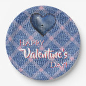 Denim Heart Valentine's Day Party Plaid  ペーパープレート (正面)