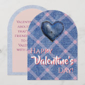 Denim Heart Valentine's Day Plaid Friendship  招待状 (正面/裏面)