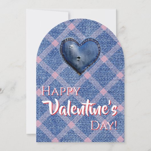 Denim Heart Valentine's Day Plaid Friendship  招待状 (正面)