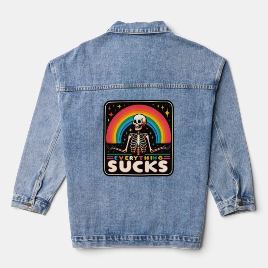 Denim Jacket, funny design, Everything Sucks. デニムジャケット (裏面)