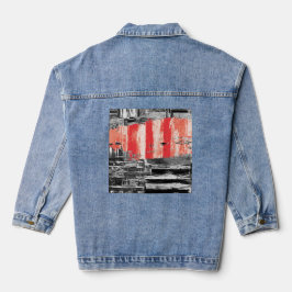 Denim Jacket – Red Pulse Abstract Design デニムジャケット