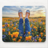 Denim Jeans and Orange Sneakers in Flowers マウスパッド (正面)