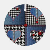 Denim Patchwork：シームレスなファブリックパターン ガラスオーナメント (裏面)