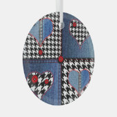 Denim Patchwork：シームレスなファブリックパターン ガラスオーナメント (正面右)