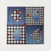 Denim Patchwork:シームレスなファブリックパターン タペストリー (正面(横))