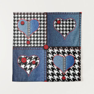 Denim Patchwork：シームレスなファブリックパターン タペストリー