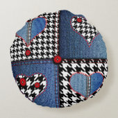 Denim Patchwork:シームレスなファブリックパターン ラウンドクッション (裏面)