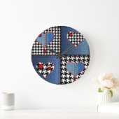 Denim Patchwork:シームレスなファブリックパターン ラージ壁時計 (ホーム)
