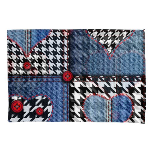 Denim Patchwork:シームレスなファブリックパターン 枕カバー (正面)