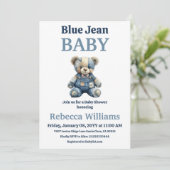 Denim Patchwork Bear Boy Blue Jean Baby Shower 招待状 (スタンド正面)
