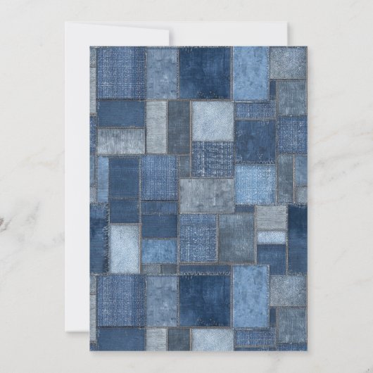 Denim Patchwork Bear Boy Blue Jean Baby Shower 招待状 (裏面)