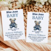 Denim Patchwork Bear Boy Blue Jean Baby Shower 招待状