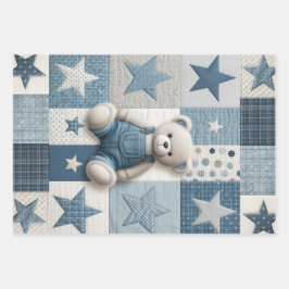 Denim Patchwork Bear Napkins ラッピングペーパーシート