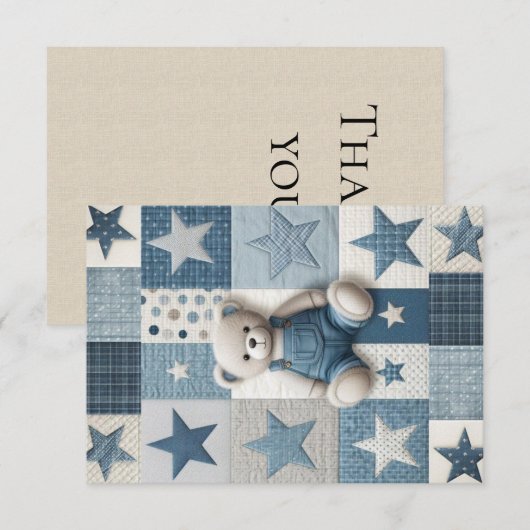 Denim Patchwork Bear Thank You Card サンキューカード (正面/裏面)