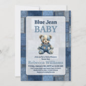 Denim Patchwork Bear Toy Blue Jean Baby Shower 招待状 (正面)