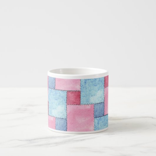 Denim Patchwork Espresso Mug、ピンクス、ブルース エスプレッソカップ (正面)