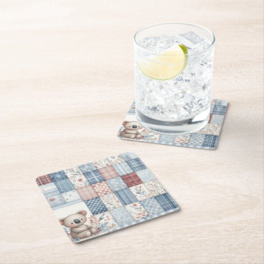 Denim Patchwork Koala - Square Paper Coaster スクエアペーパーコースター (インサイチュ)