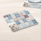 Denim Patchwork Koala - Square Paper Coaster スクエアペーパーコースター (アングル)