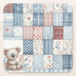 Denim Patchwork Koala - Square Paper Coaster スクエアペーパーコースター
