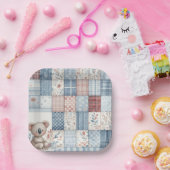 Denim Patchwork Koala - Square Paper Plate ペーパープレート (パーティー)
