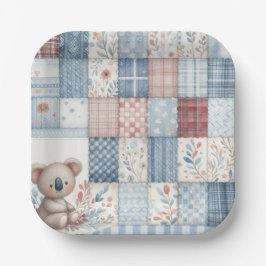 Denim Patchwork Koala - Square Paper Plate ペーパープレート
