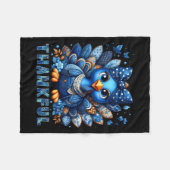 Denim Thankful Turkey Grandma Mama Mom Give Thanks フリースブランケット (正面(横))
