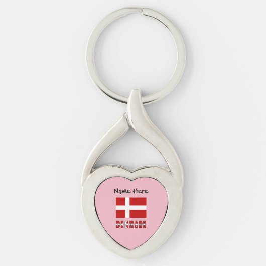 Denmark and Danish Flag with Your Name キーホルダー (正面)
